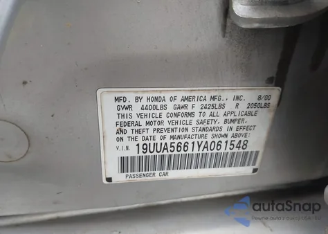 2000 Acura Tl 3.2 z USA, uszkodzony, nr VIN 19UUA5661YA061548